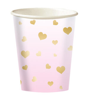 Amscan Papierové poháre - Ružové so zlatými srdiečkami 250 ml 8 ks